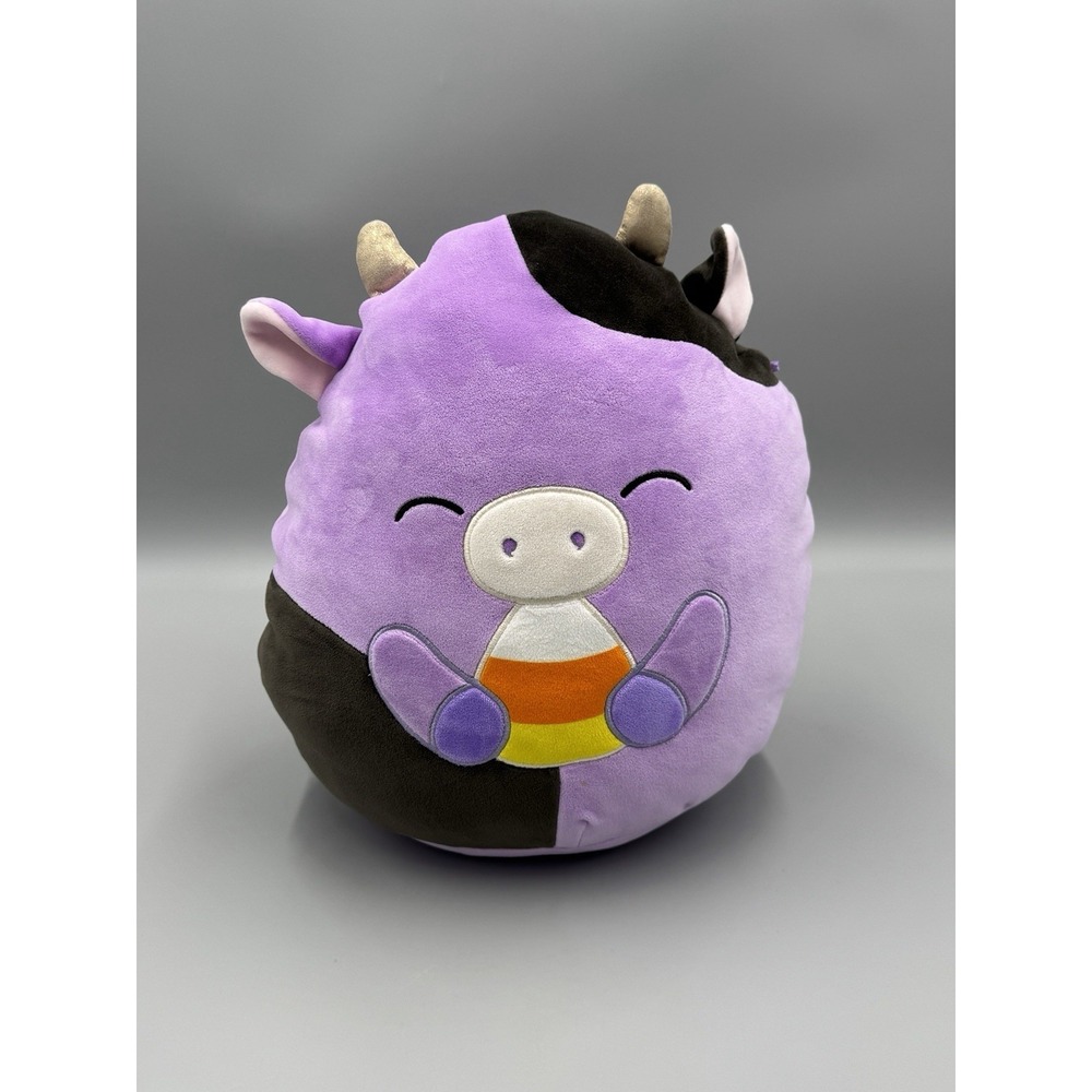 Squishmallow Halloween Plush Alexie Purple Cow Eating Candy Corn 12 Inch